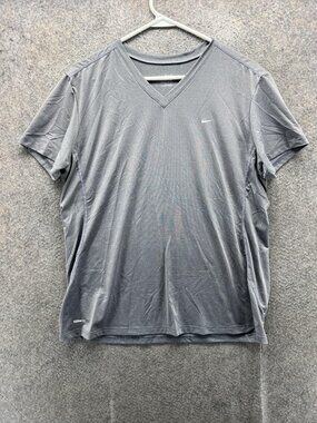 Nike Shirt Boys XL Gray Fit Dry V Neck Short Sleeve Athletic Tee Performance